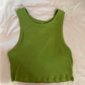Green Ribbed Sleeveless Crop Top